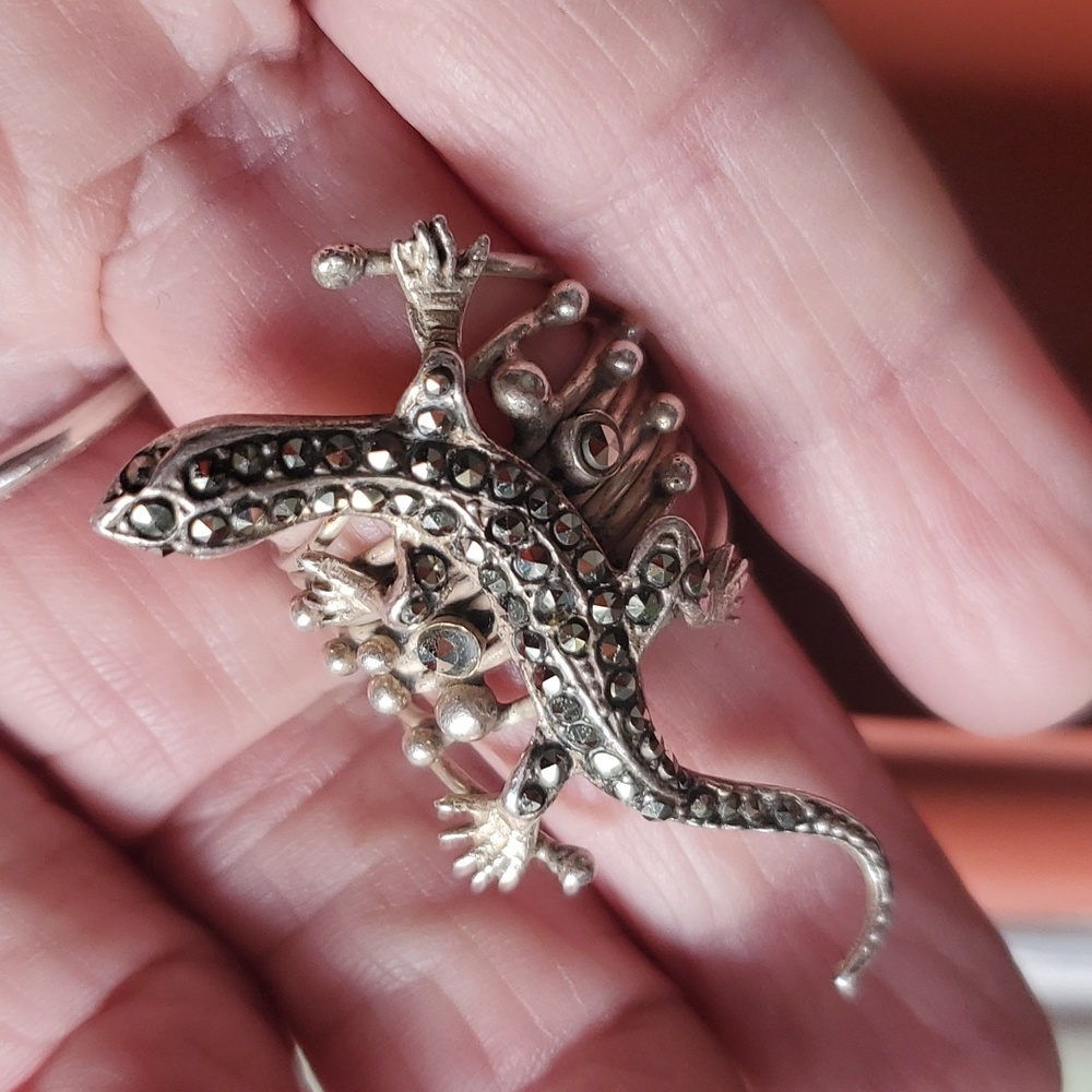 VINTAGE STERLING SILVER MARCASITE GECKO RING... - Picture 7 of 10